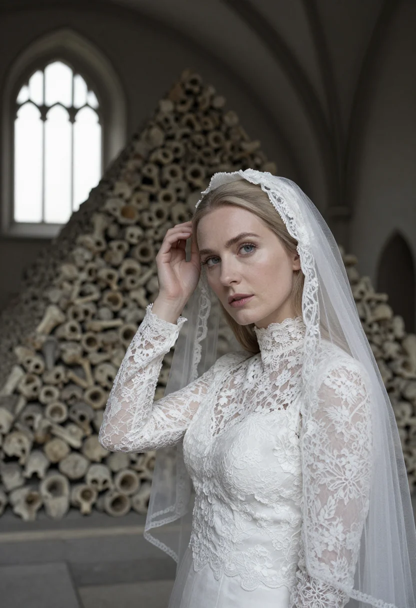 AI sedlec ossuary sample — portrait of a woman, chest-up portrait of a Central-European
