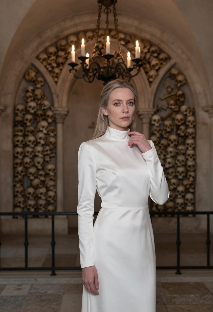 AI sedlec ossuary sample — portrait of a woman, waist-up portrait of a Central-European