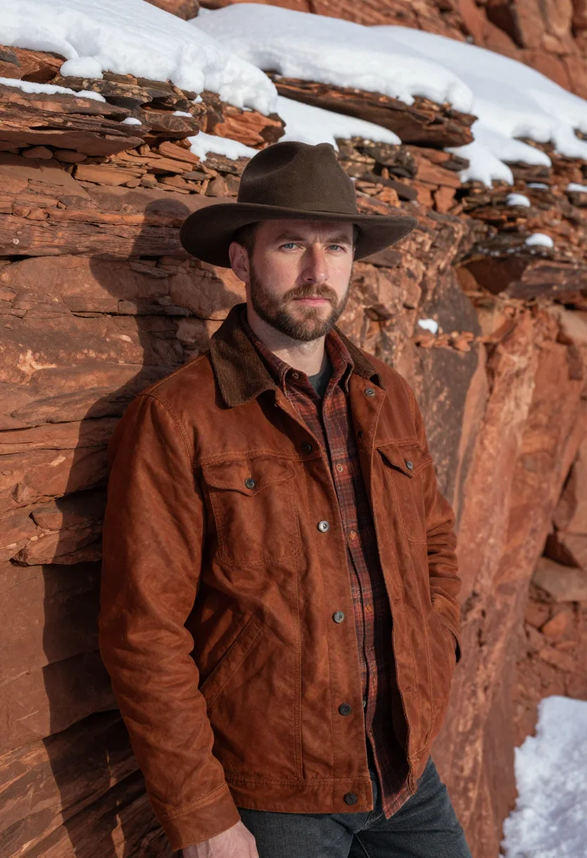 AI sedona red rock snow rust sample — portrait of a man, a half-length view of an American man of