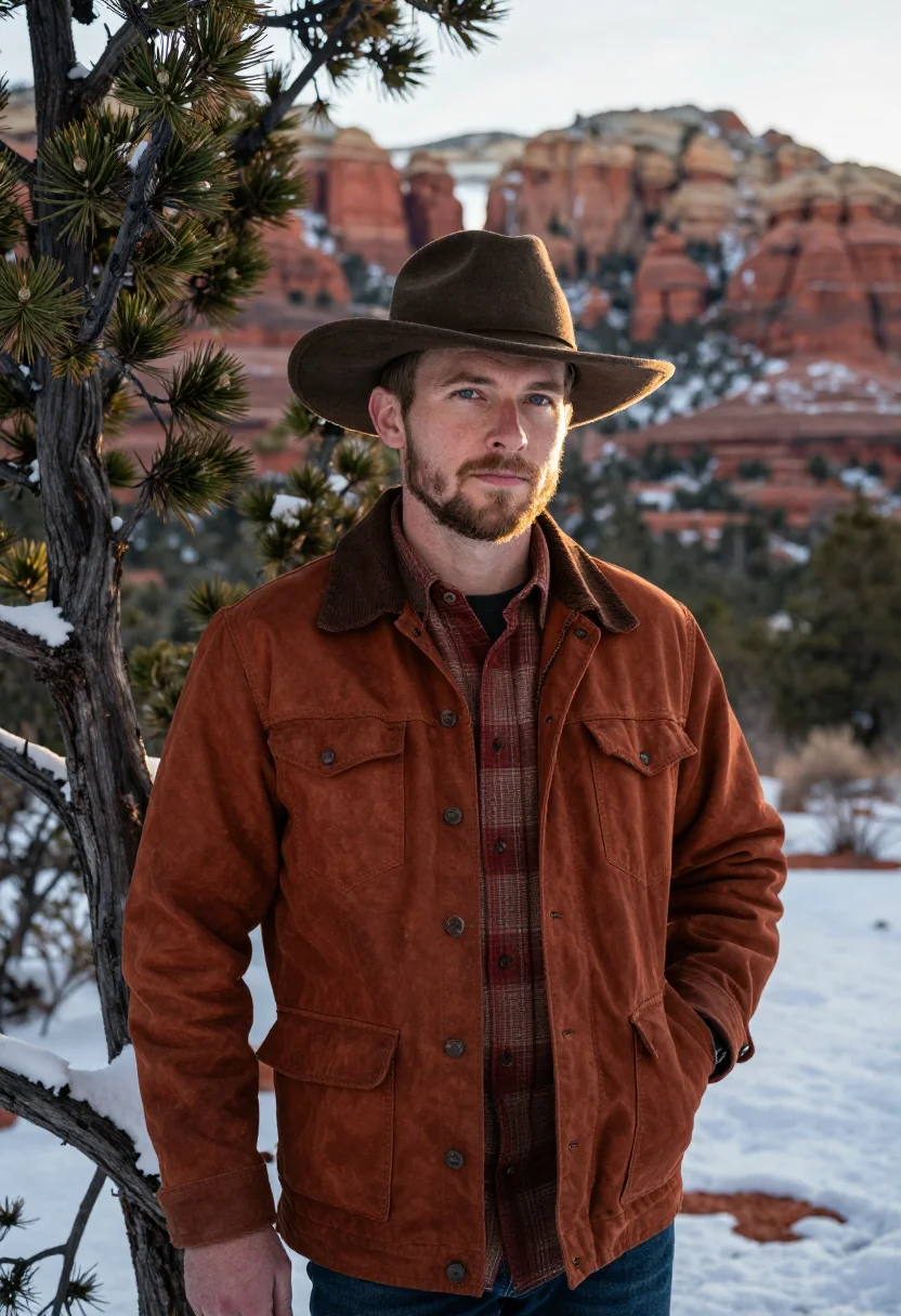 AI sedona red rock snow rust sample — portrait of a man, a half-length view of an American man of