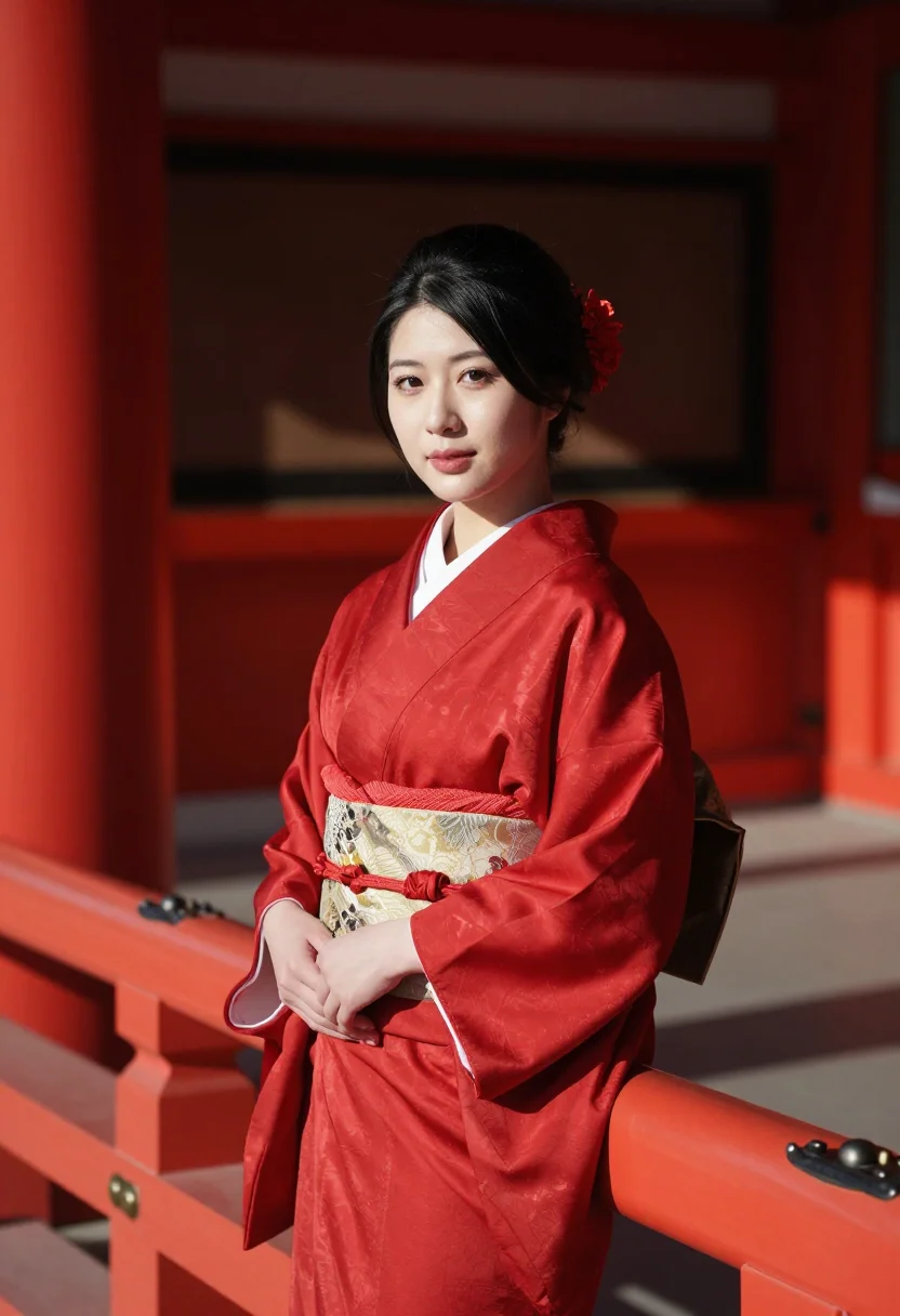 AI seijin no hi furisode red sample — portrait of a woman, framed half-length, to the waist, a mod