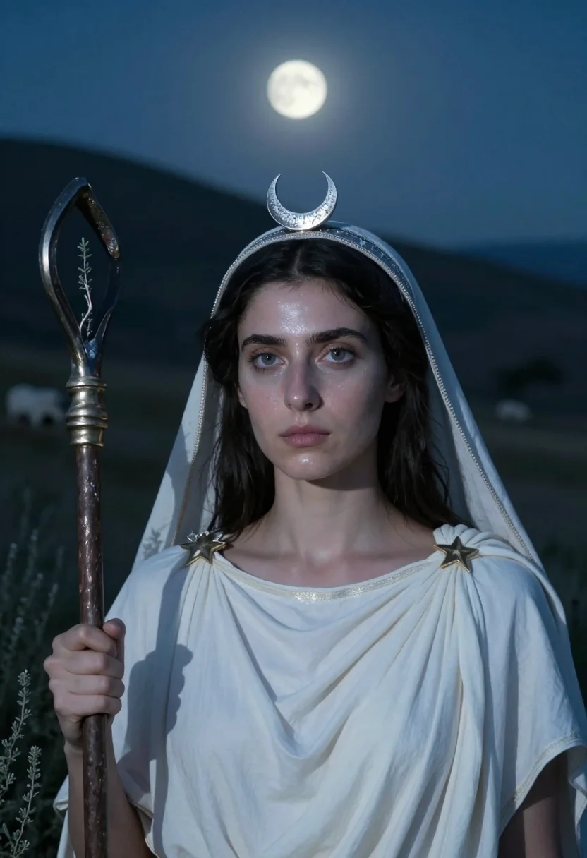 AI selene sample — portrait of a woman, close portrait of a Greek woman in her