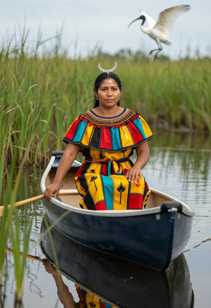 AI seminole patchwork sample — portrait of a woman, three-quarter-length portrait of a Semi