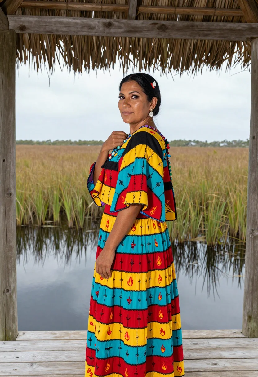 AI seminole patchwork sample — portrait of a woman, close half-length portrait of a Seminol