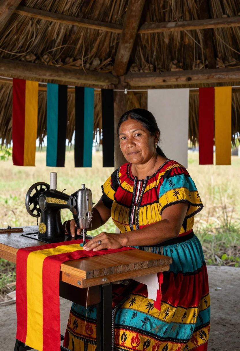 AI seminole patchwork sample — portrait of a woman, three-quarter-length portrait of a Semi