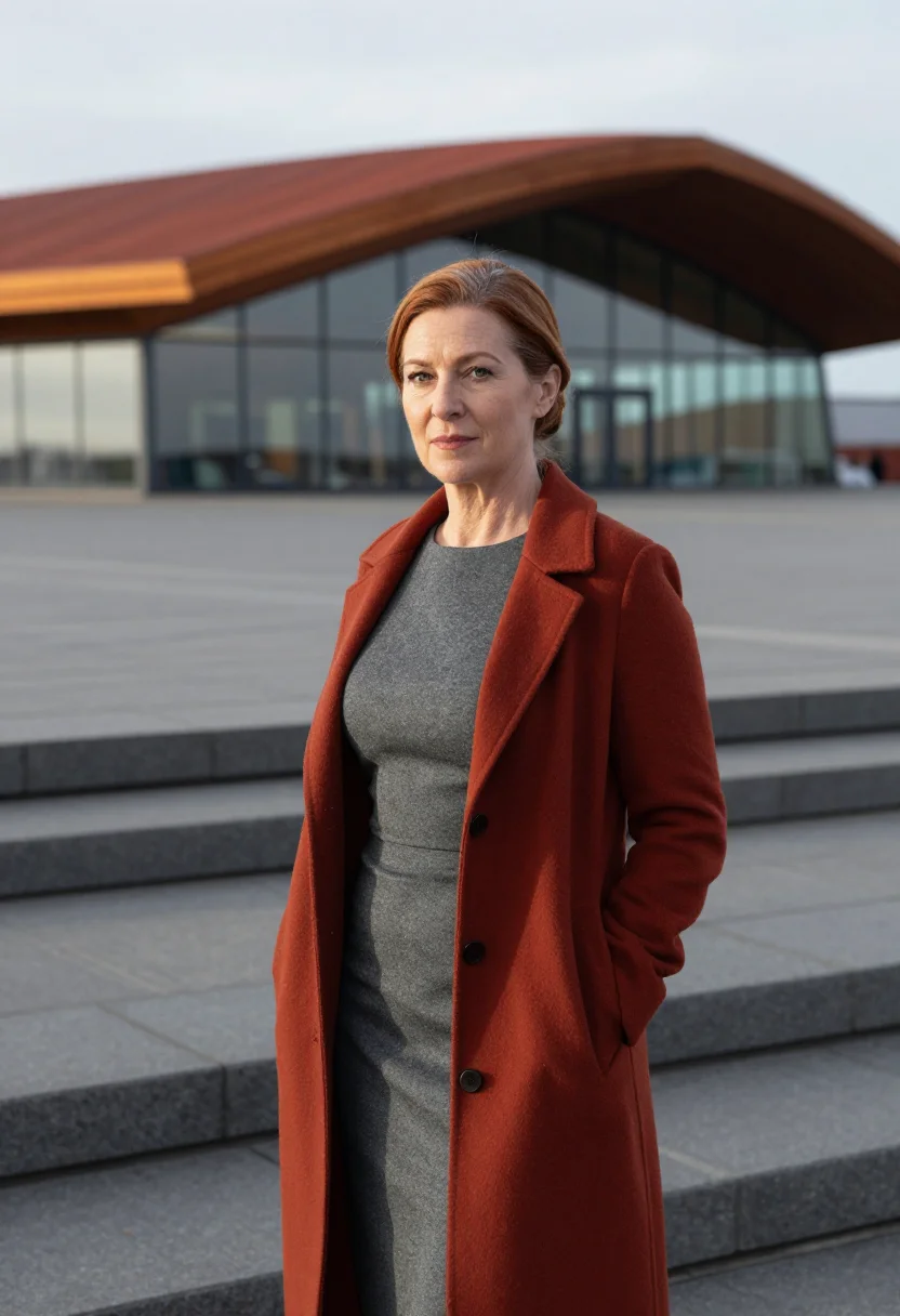 AI senedd policy adviser slate cedar sample — portrait of a woman, framed tight, head and shoulders, the b