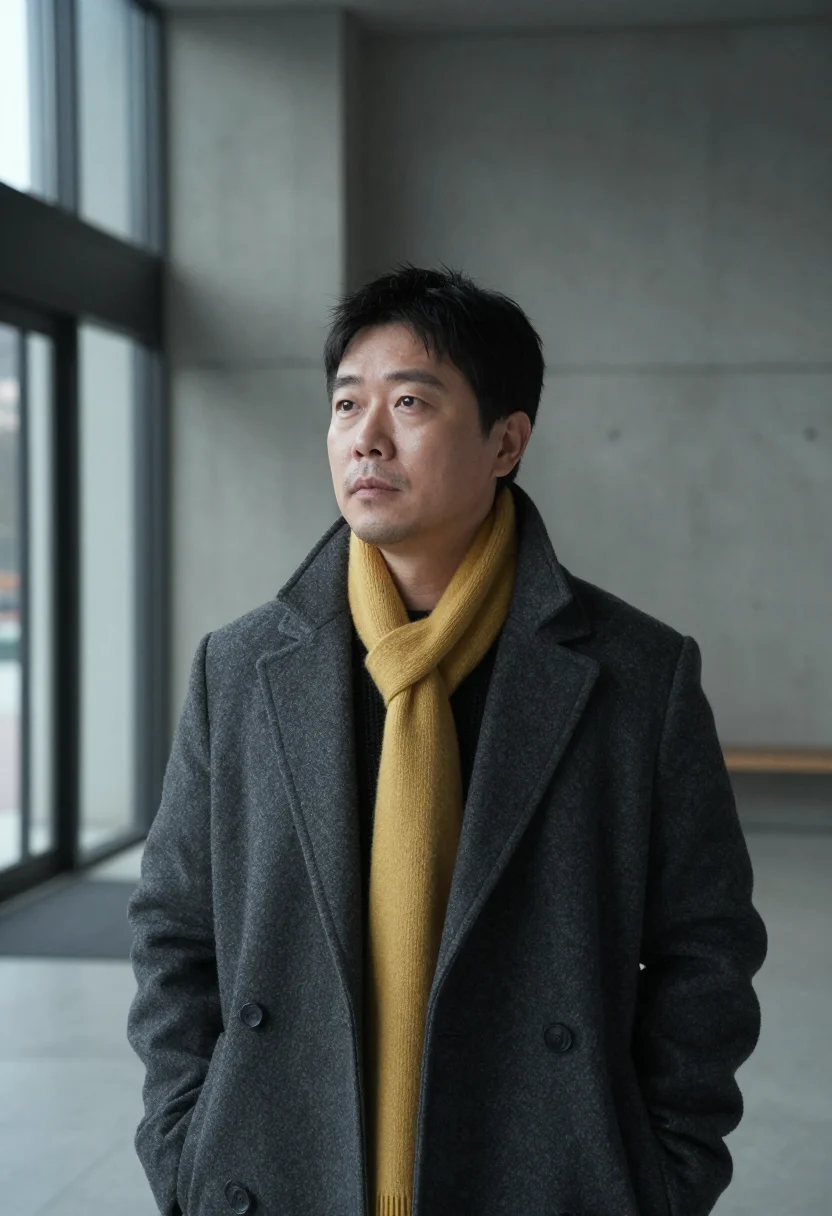 AI seoul gangnam founder charcoal sample — portrait of a man, framed chest-up from the ribs with the bo