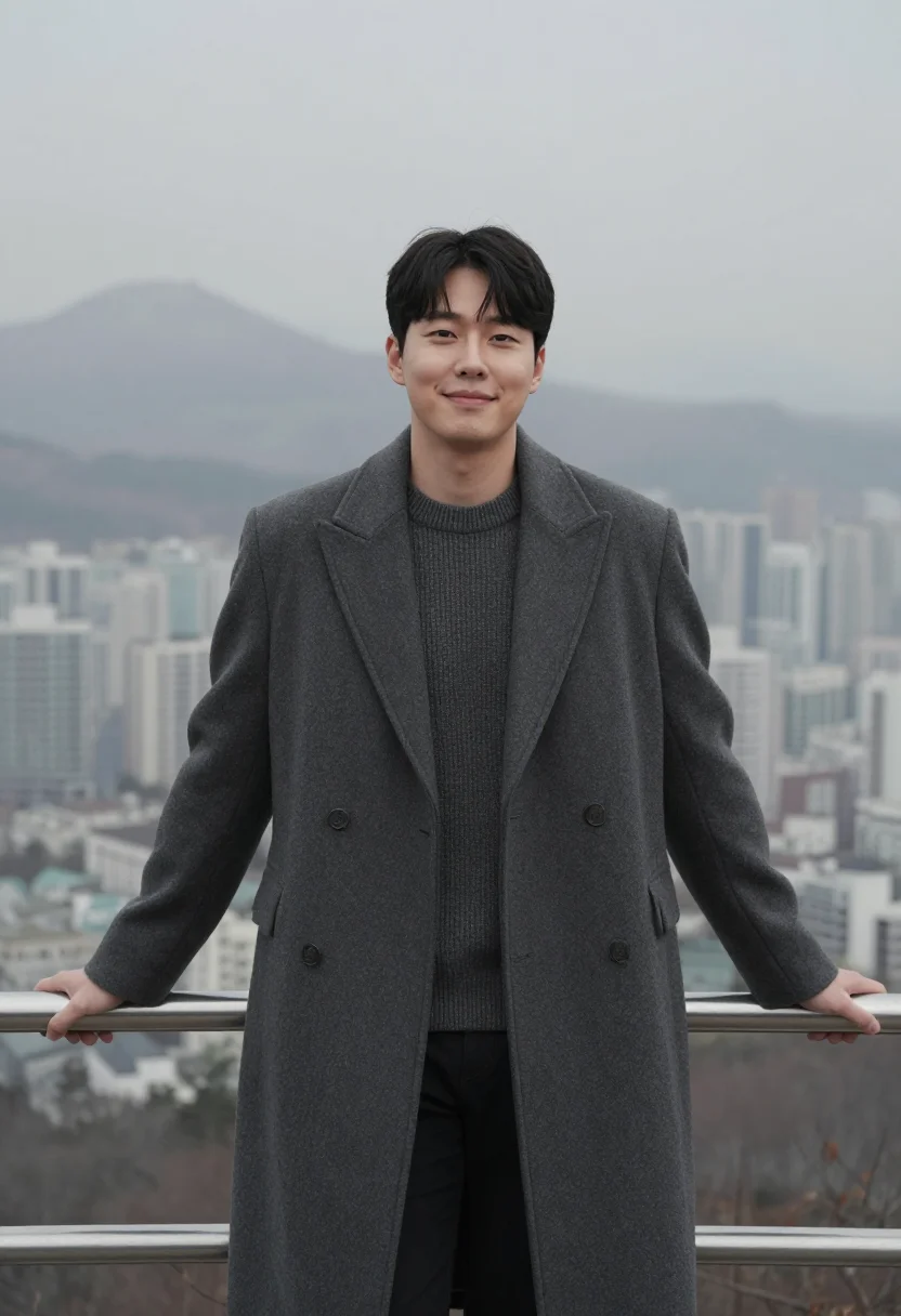 AI seoul namsan november charcoal sample — portrait of a man, framed half-length from the head to the h
