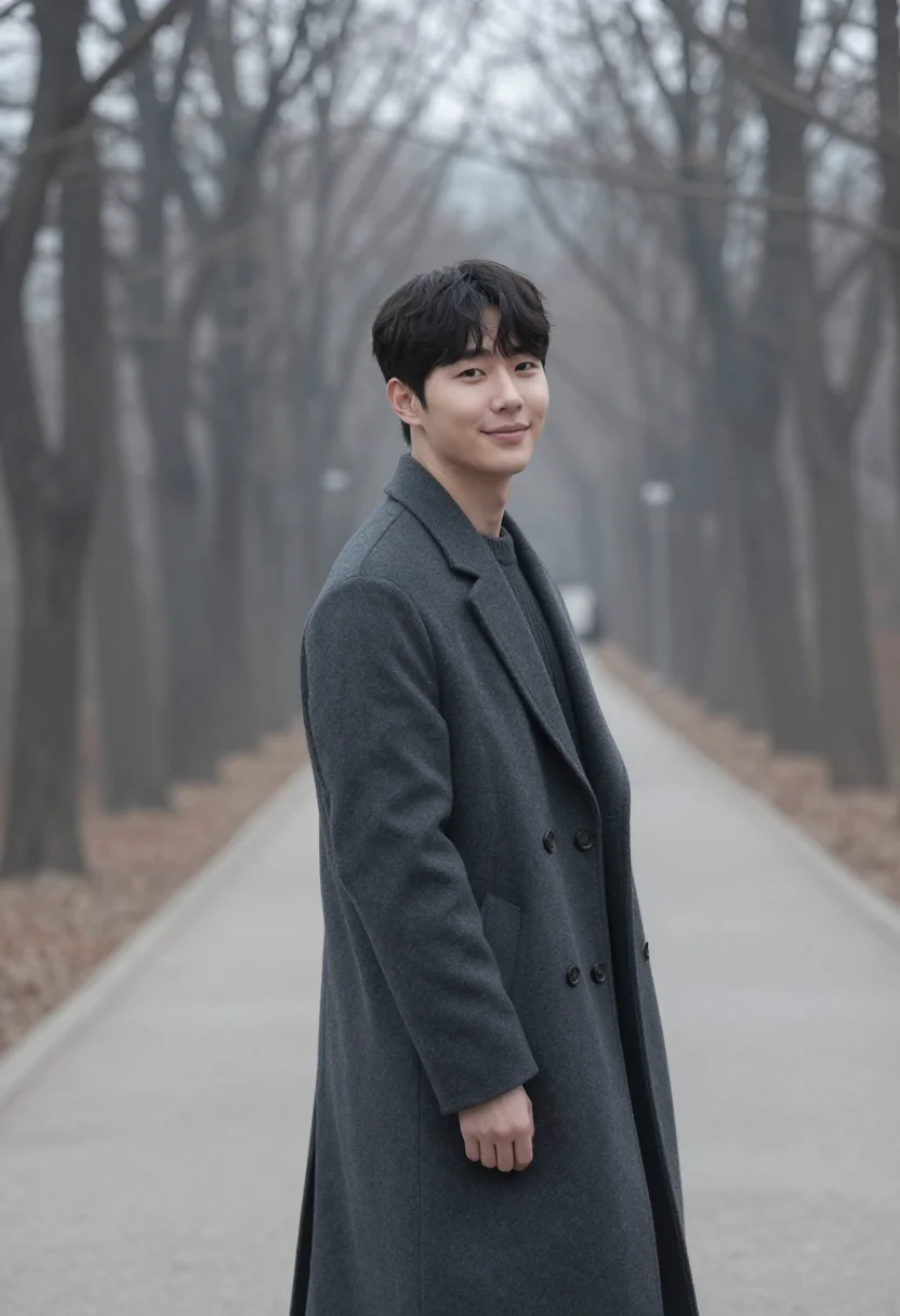 AI seoul namsan november charcoal sample — portrait of a man, framed chest-up to the ribs, the body clo
