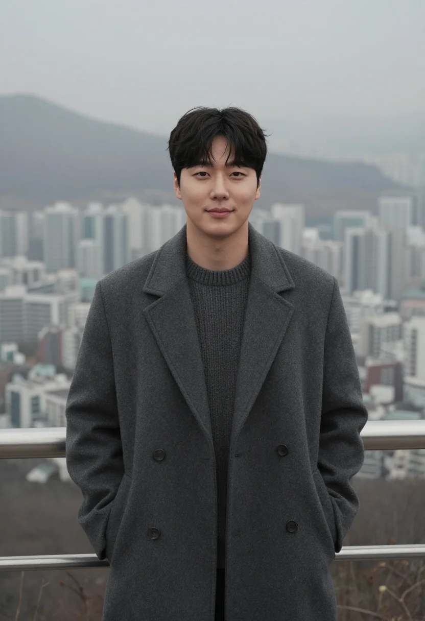 AI seoul namsan november charcoal sample — portrait of a man, framed tight, head and shoulders, the bod