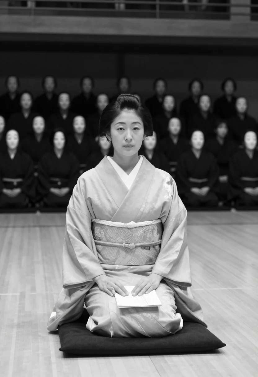 AI setsuko hara sample — portrait of a woman, three-quarter-length seated portrait of