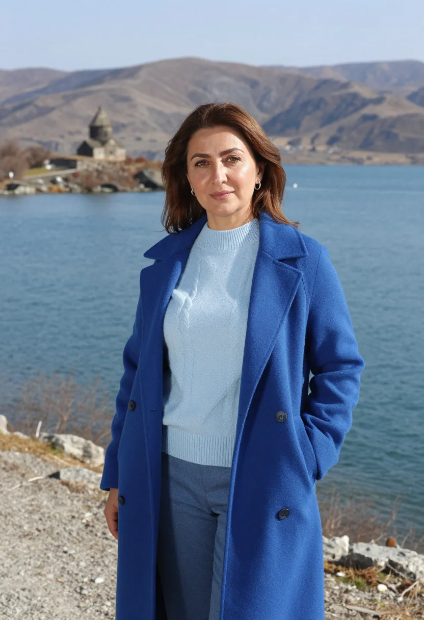 AI sevan biologist lake blue peninsula sample — portrait of a woman, framed at half-length, cropped at the h