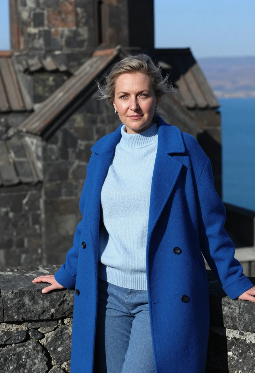 AI sevan biologist lake blue peninsula sample — portrait of a woman, framed at half-length, cropped at the h