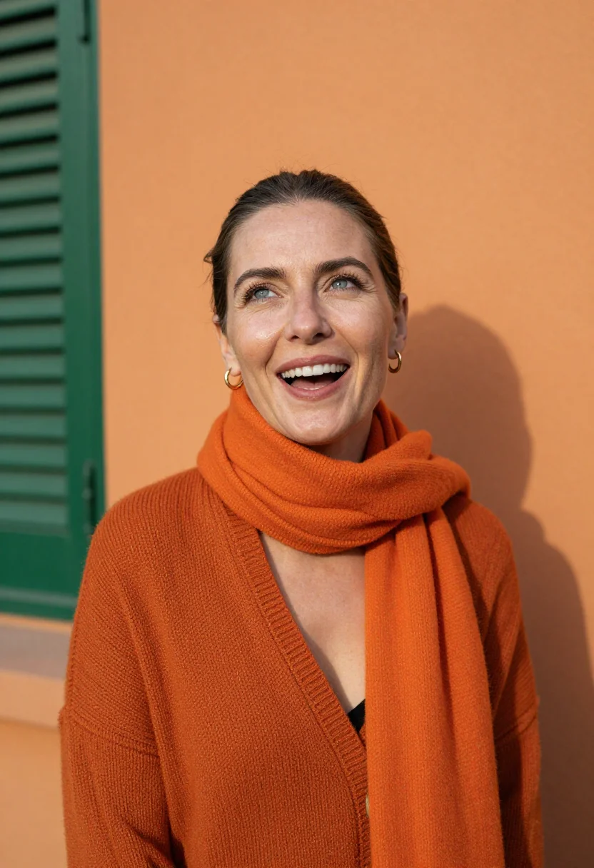 AI seville january orange sample — portrait of a woman, tight head-and-shoulders portrait of a