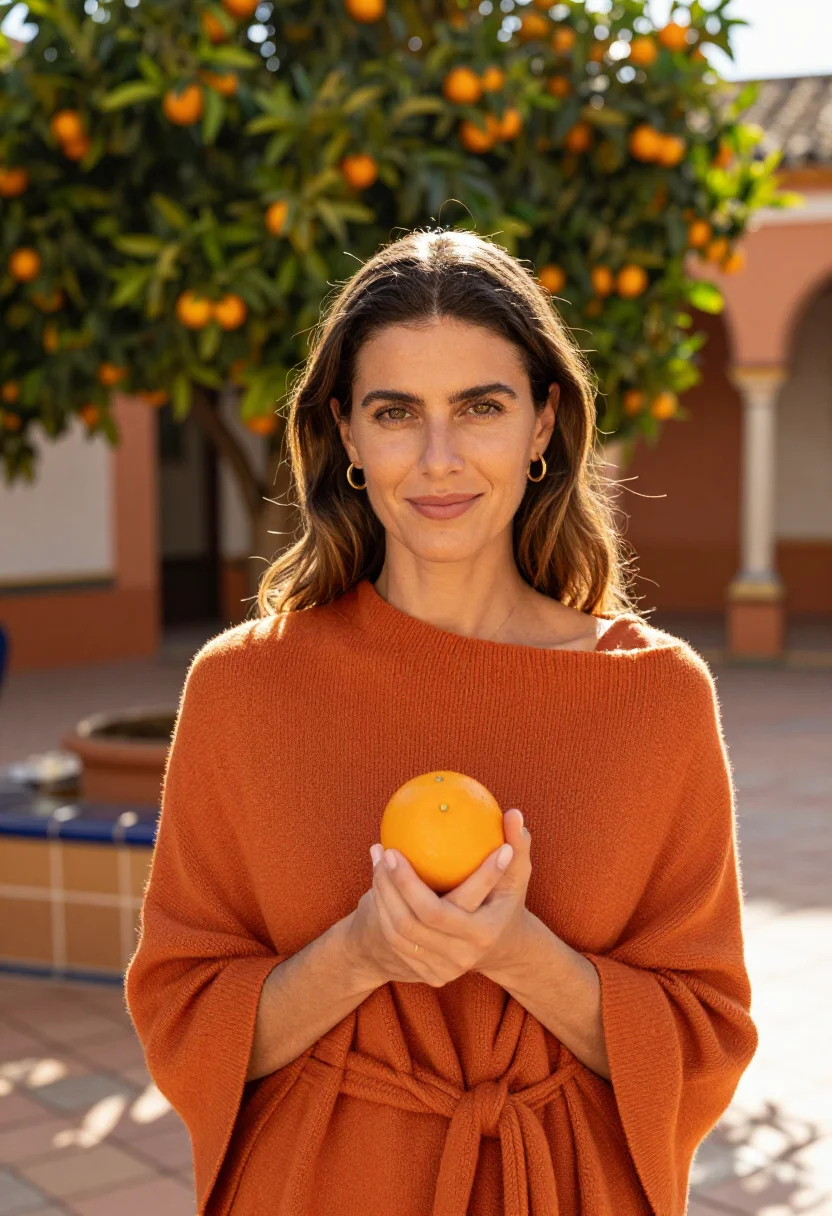 AI seville january orange sample — portrait of a woman, tight head-and-shoulders portrait of a
