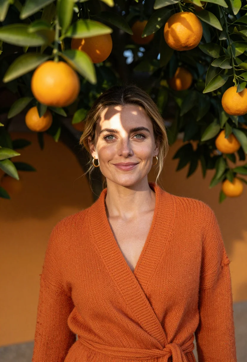 AI seville january orange sample — portrait of a woman, tight head-and-shoulders portrait of a