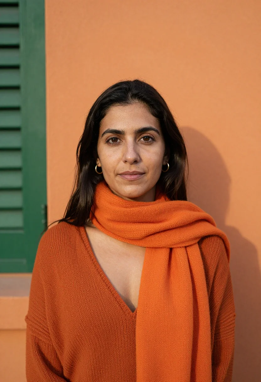 AI seville january orange sample — portrait of a woman, head-and-shoulders portrait of a Spanis