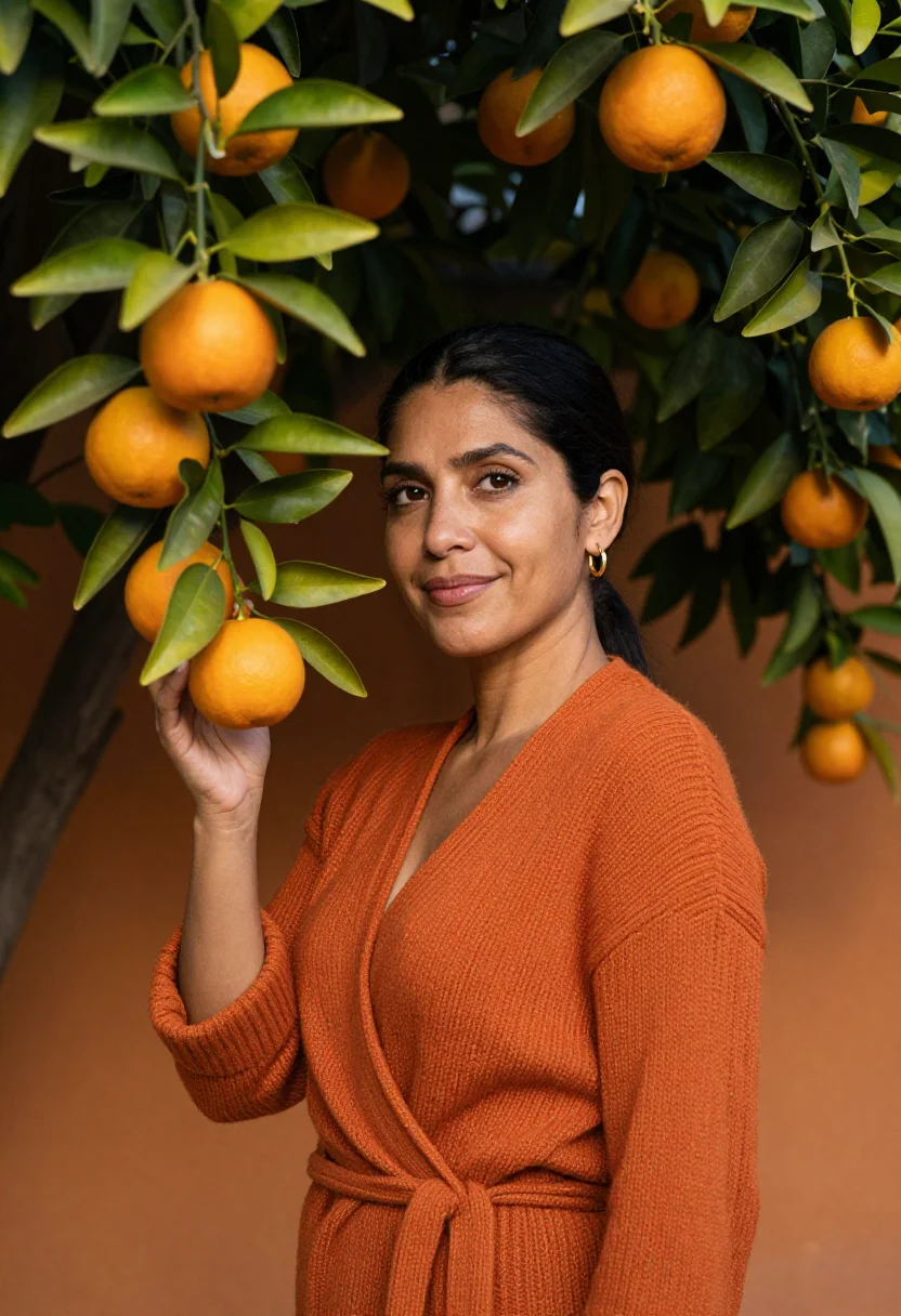 AI seville january orange sample — portrait of a woman, ribs-up portrait of a Latin-American wo