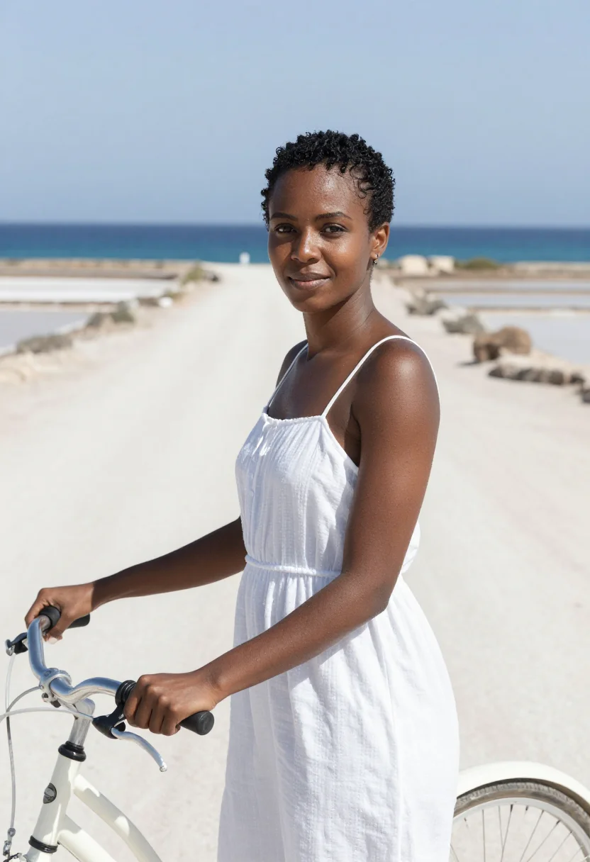 AI sex and lucia formentera white blue sample — portrait of a woman, a Black Spanish woman of Senegalese des