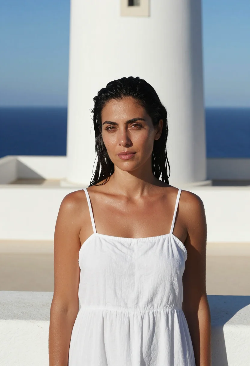 AI sex and lucia formentera white blue sample — portrait of a woman, an Italian woman in her early forties w