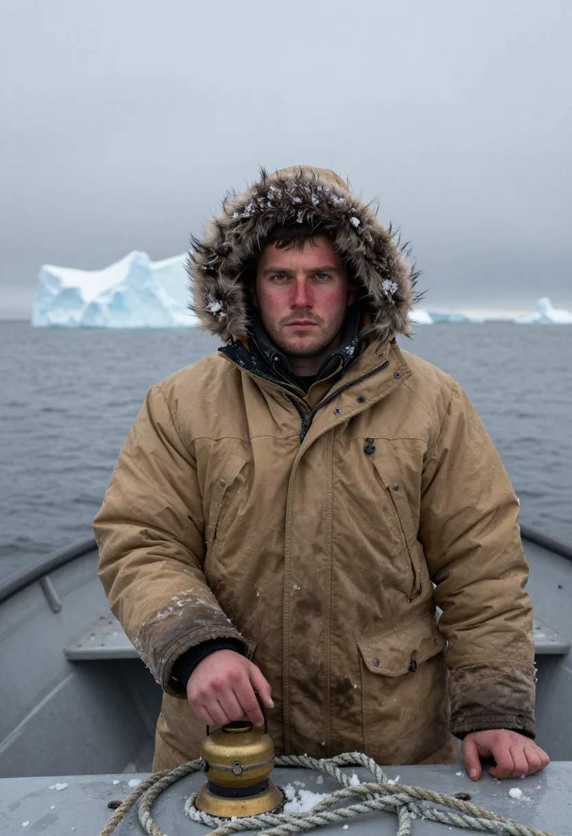 AI shackleton sample — portrait of a man, close three-quarter portrait of a Norther