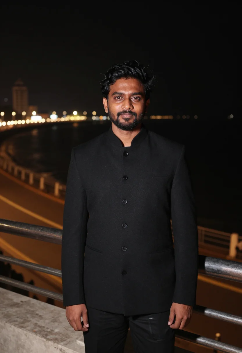 AI shah rukh khan mumbai bandhgala black sample — portrait of a man, a Malayali man in his mid-thirties with d