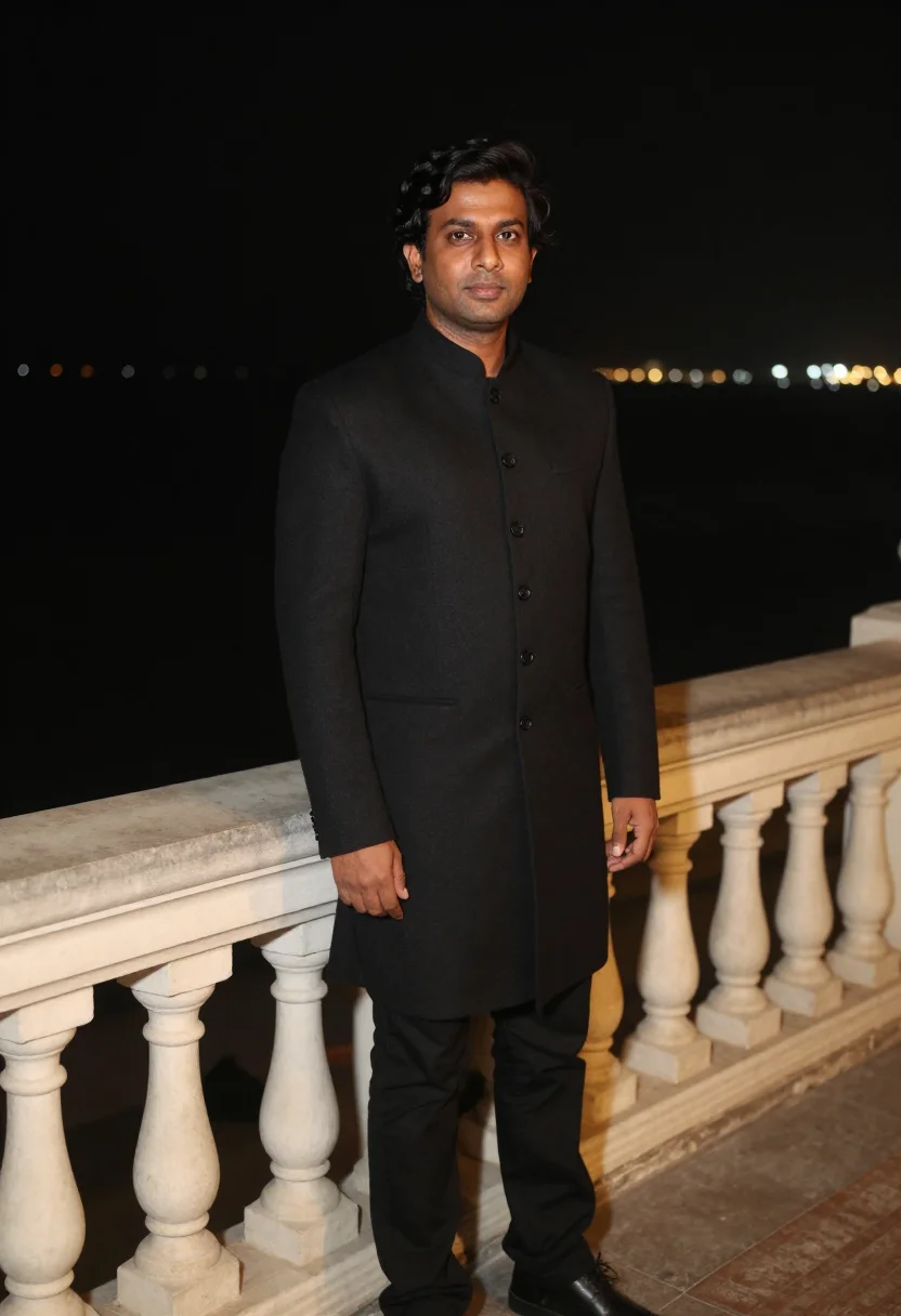 AI shah rukh khan mumbai bandhgala black sample — portrait of a man, a Bengali man in his mid-forties with war