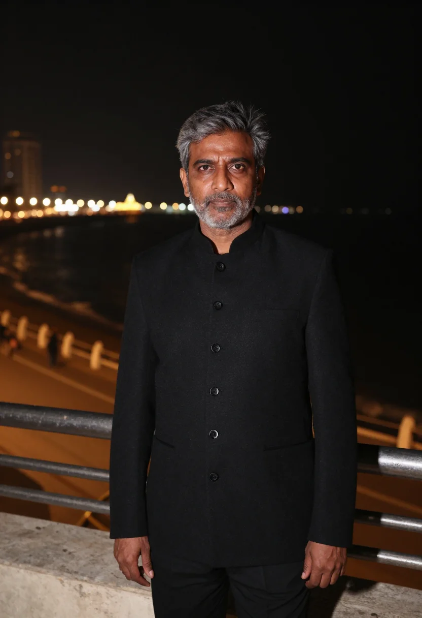 AI shah rukh khan mumbai bandhgala black sample — portrait of a man, a Gujarati man in his early fifties with