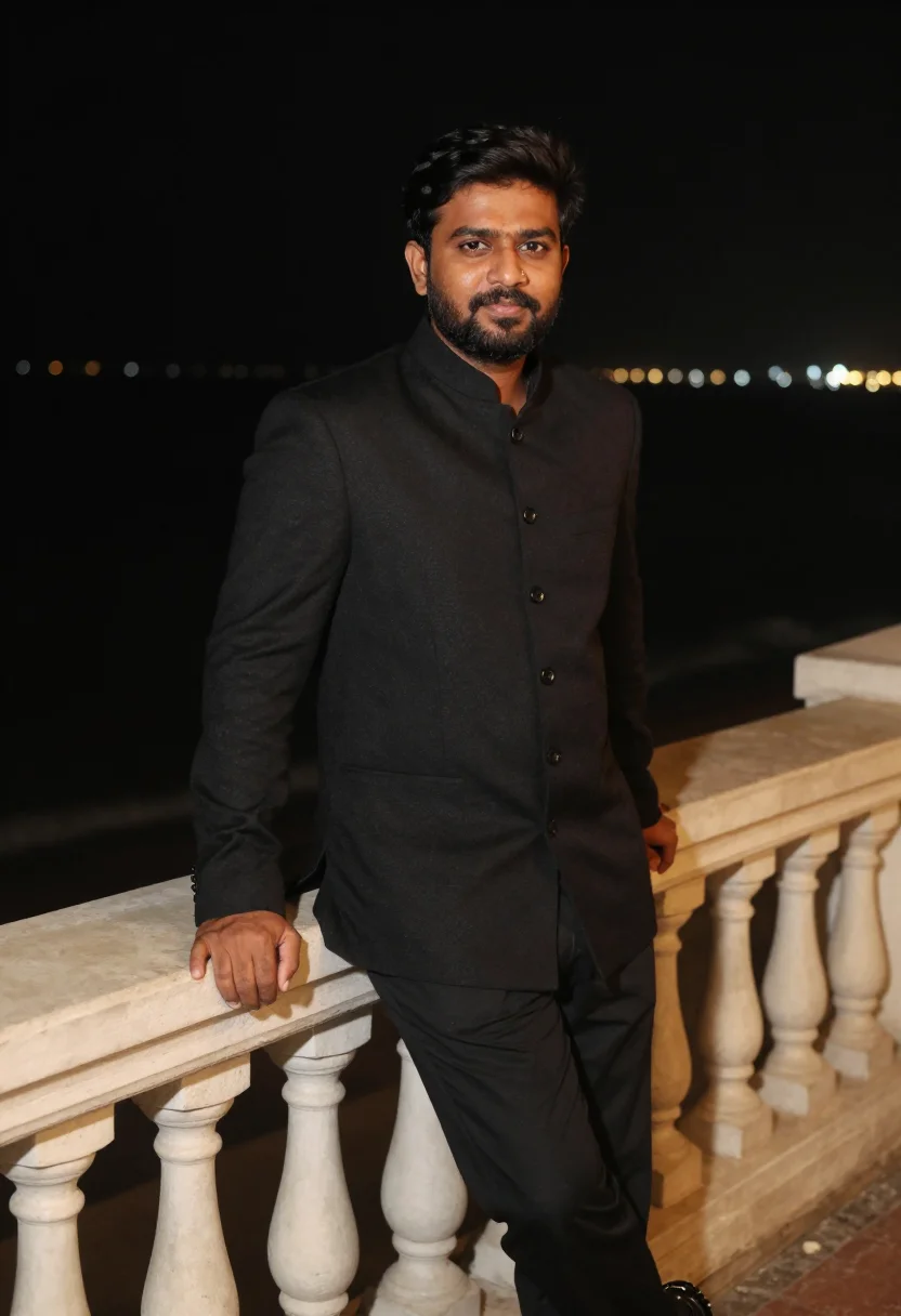 AI shah rukh khan mumbai bandhgala black sample — portrait of a man, a Tamil man in his early forties with dee