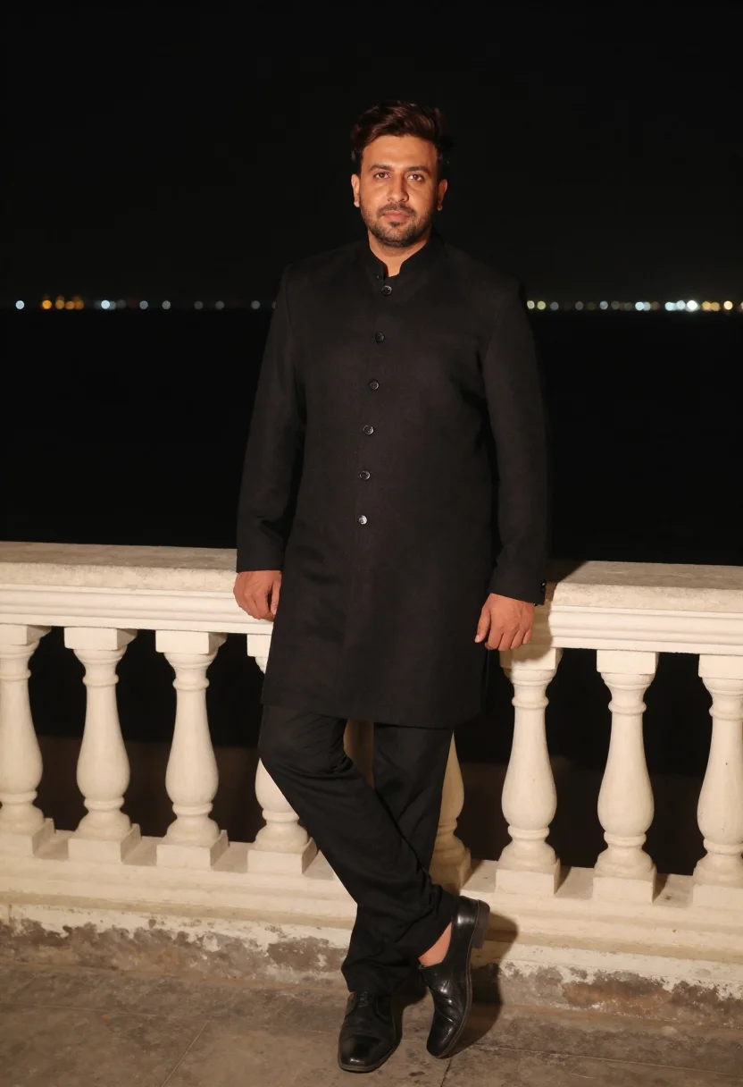 AI shah rukh khan mumbai bandhgala black sample — portrait of a man, a Kashmiri man in his late thirties with