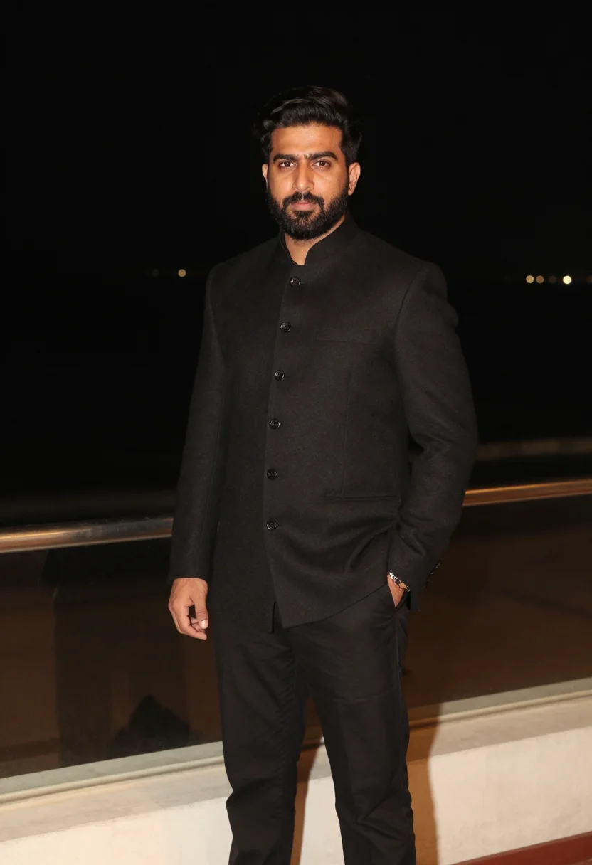 AI shah rukh khan mumbai bandhgala black sample — portrait of a man, a Punjabi man in his late thirties with g