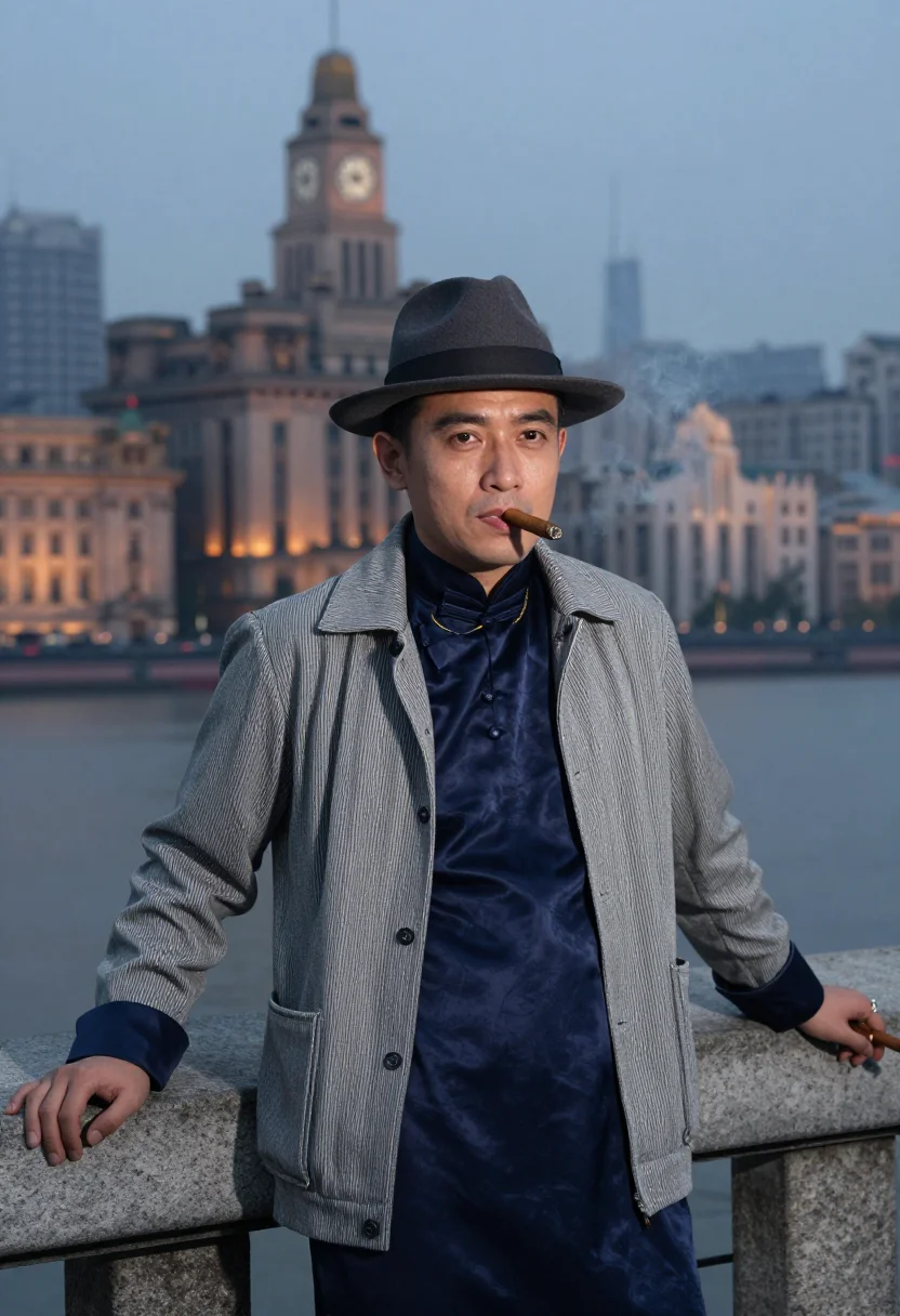 AI shanghai gangster sample — portrait of a man, chest-up portrait of a Shanghainese Chine