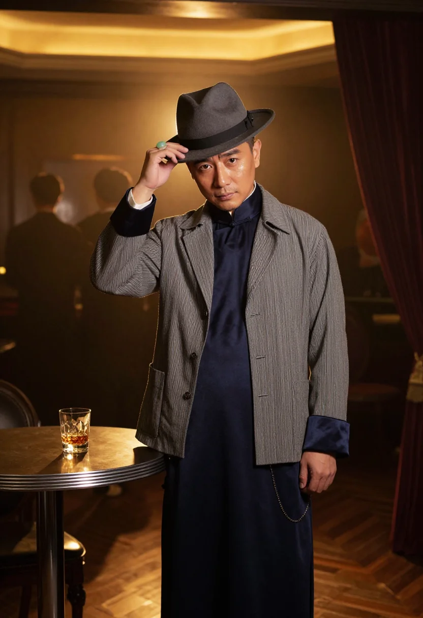 AI shanghai gangster sample — portrait of a man, three-quarter-length portrait of a Shangh