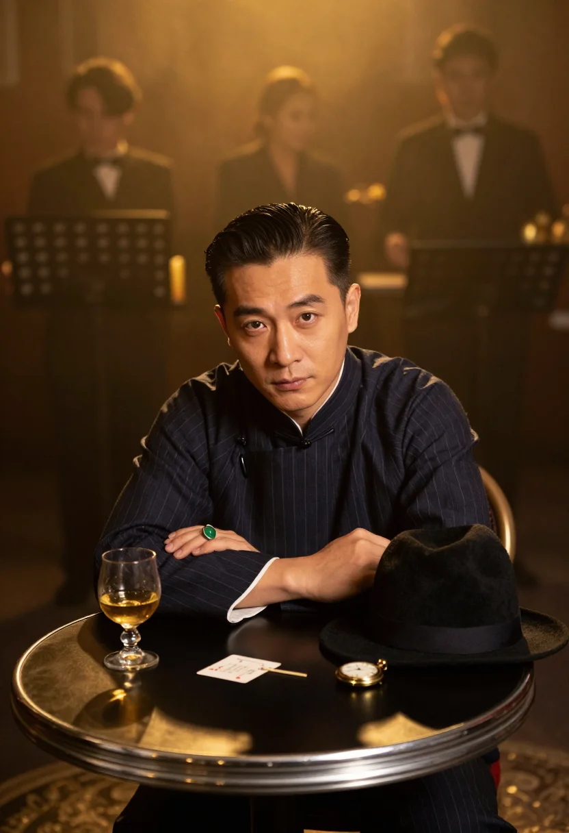 AI shanghai gangster sample — portrait of a man, waist-up portrait of a Shanghainese Chine