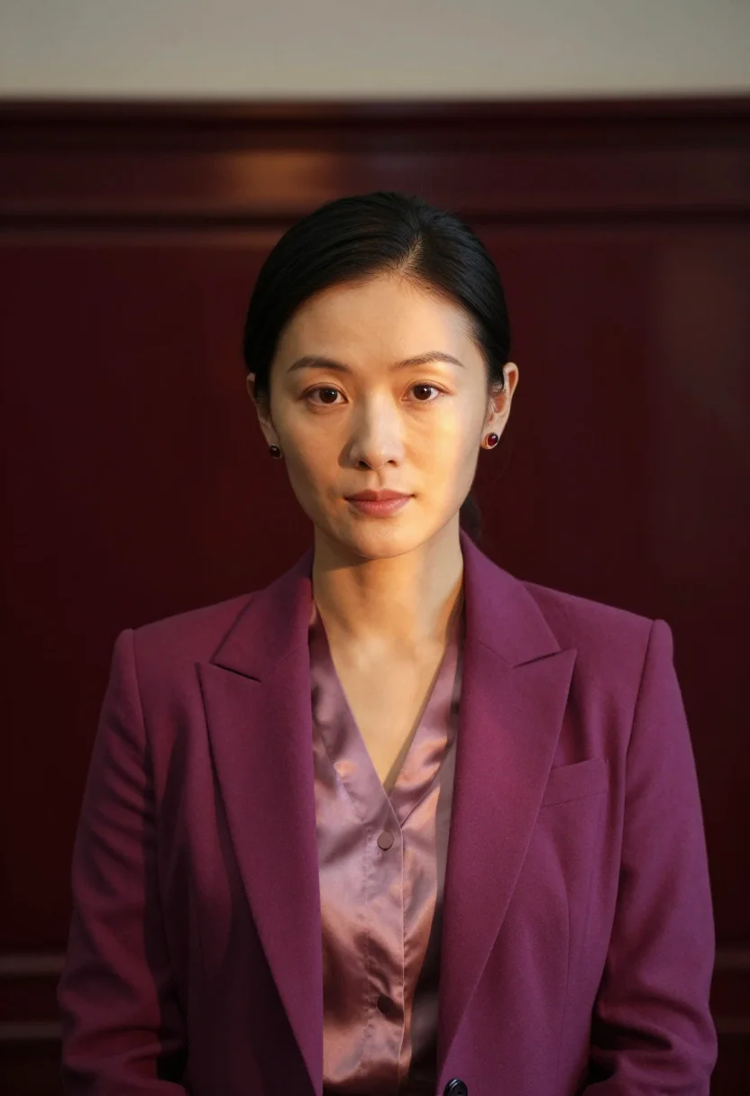 AI shanghai jingan lawyer plum sample — portrait of a woman, framed head and shoulders, tighter, the