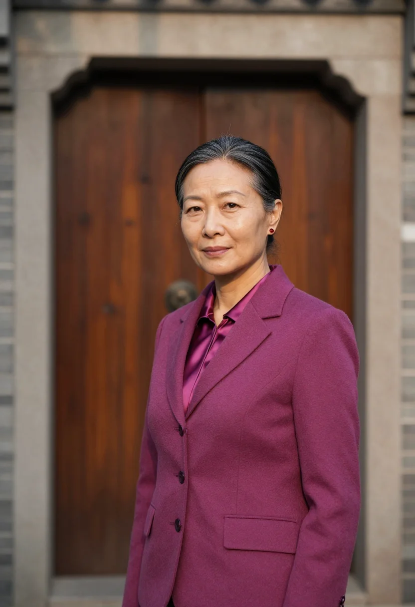 AI shanghai jingan lawyer plum sample — portrait of a woman, framed chest-up from the ribs with the