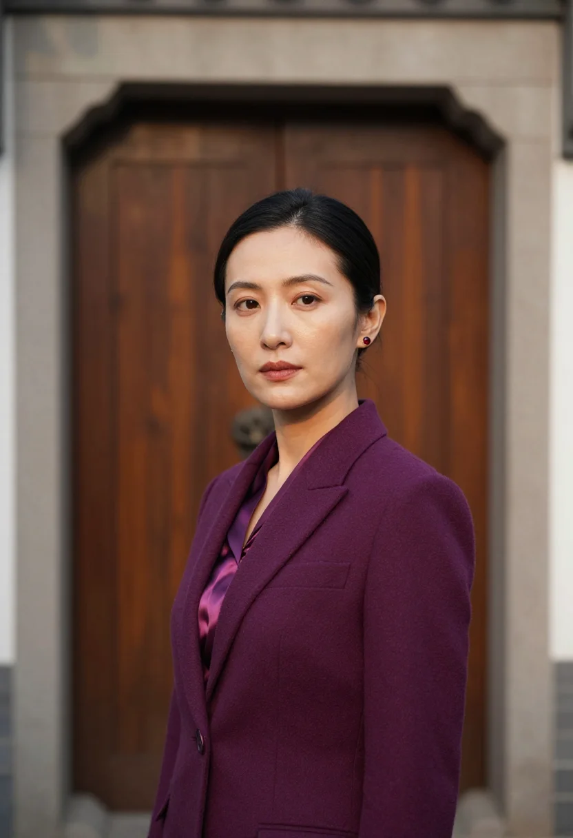 AI shanghai jingan lawyer plum sample — portrait of a woman, framed head and shoulders, tighter, the