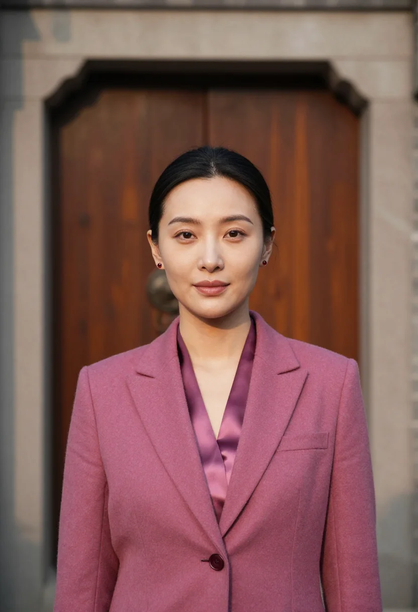 AI shanghai jingan lawyer plum sample — portrait of a woman, framed as a tight headshot from the cro