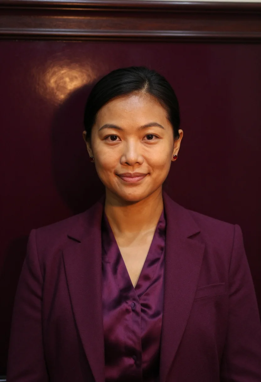 AI shanghai jingan lawyer plum sample — portrait of a woman, framed as a tight headshot from the cro