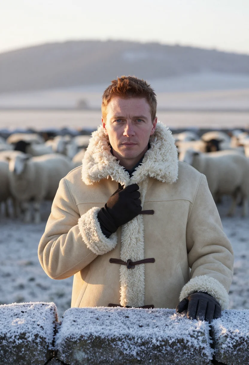 AI shearling cream sample — portrait of a man, close shoulders-up portrait of a Northern