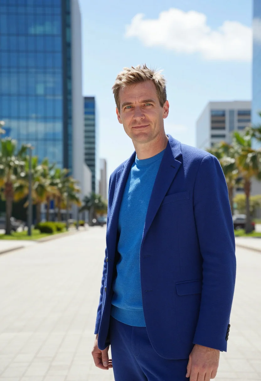 AI shenzhen hardware founder electric blue sample — portrait of a man, an Irish hardware company founder in his