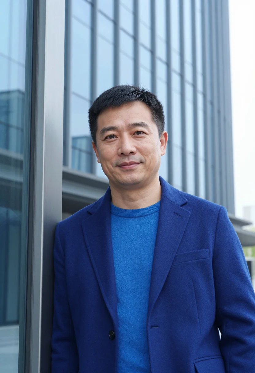 AI shenzhen hardware founder electric blue sample — portrait of a man, a Chinese hardware company founder in his