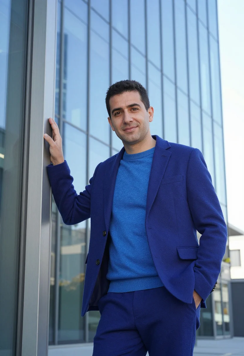 AI shenzhen hardware founder electric blue sample — portrait of a man, an Israeli hardware company founder in hi