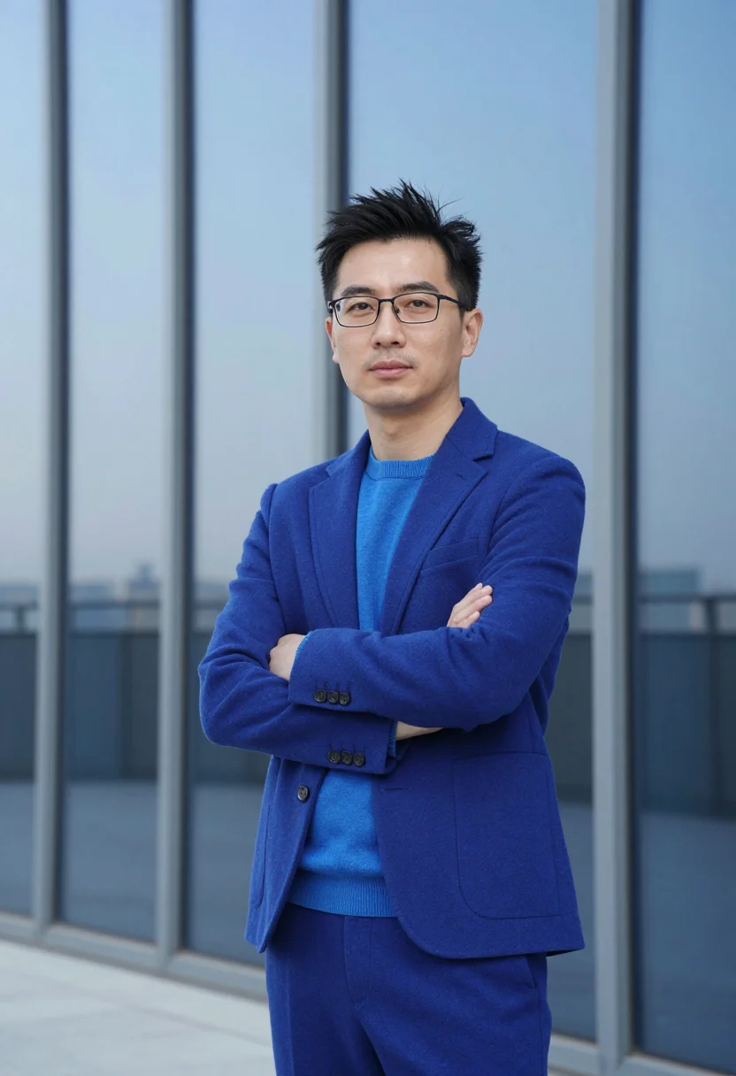 AI shenzhen hardware founder electric blue sample — portrait of a man, a Chinese hardware company founder in his