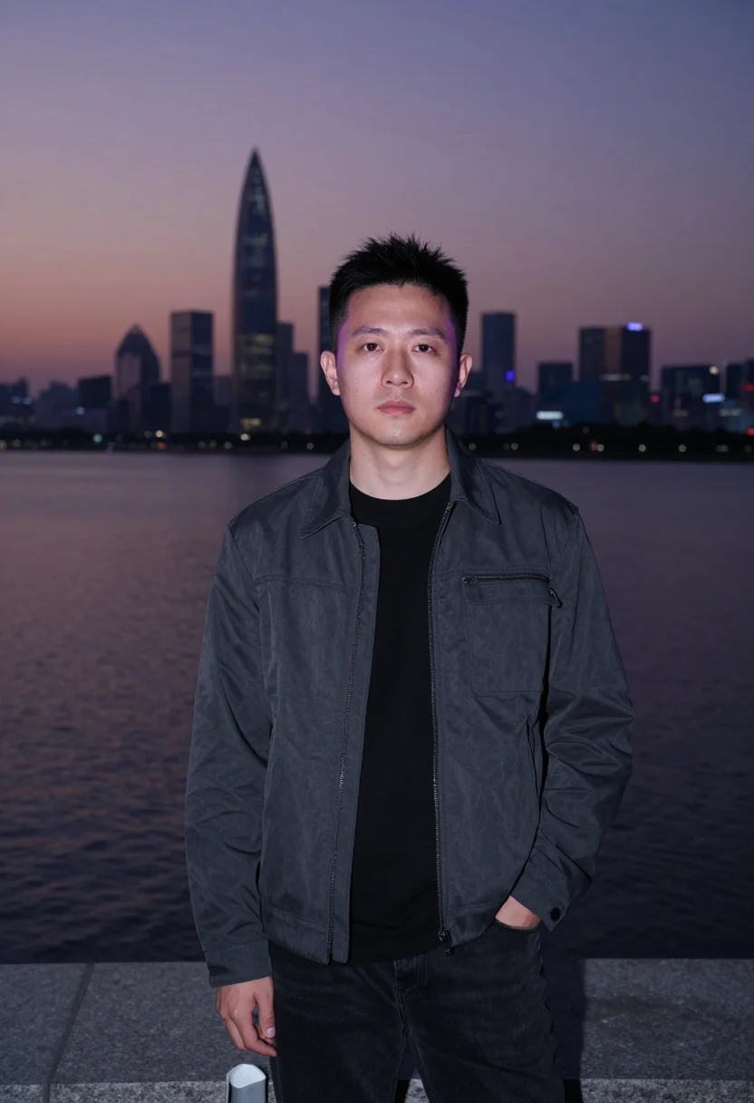 AI shenzhen hardware sample — portrait of a man, waist-up portrait of a Chinese man in his