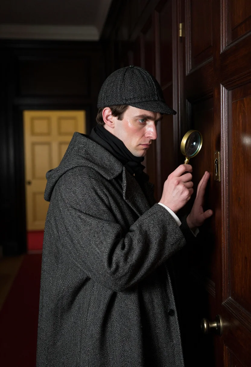 AI sherlock holmes sample — portrait of a man, a half-length portrait from slightly abov
