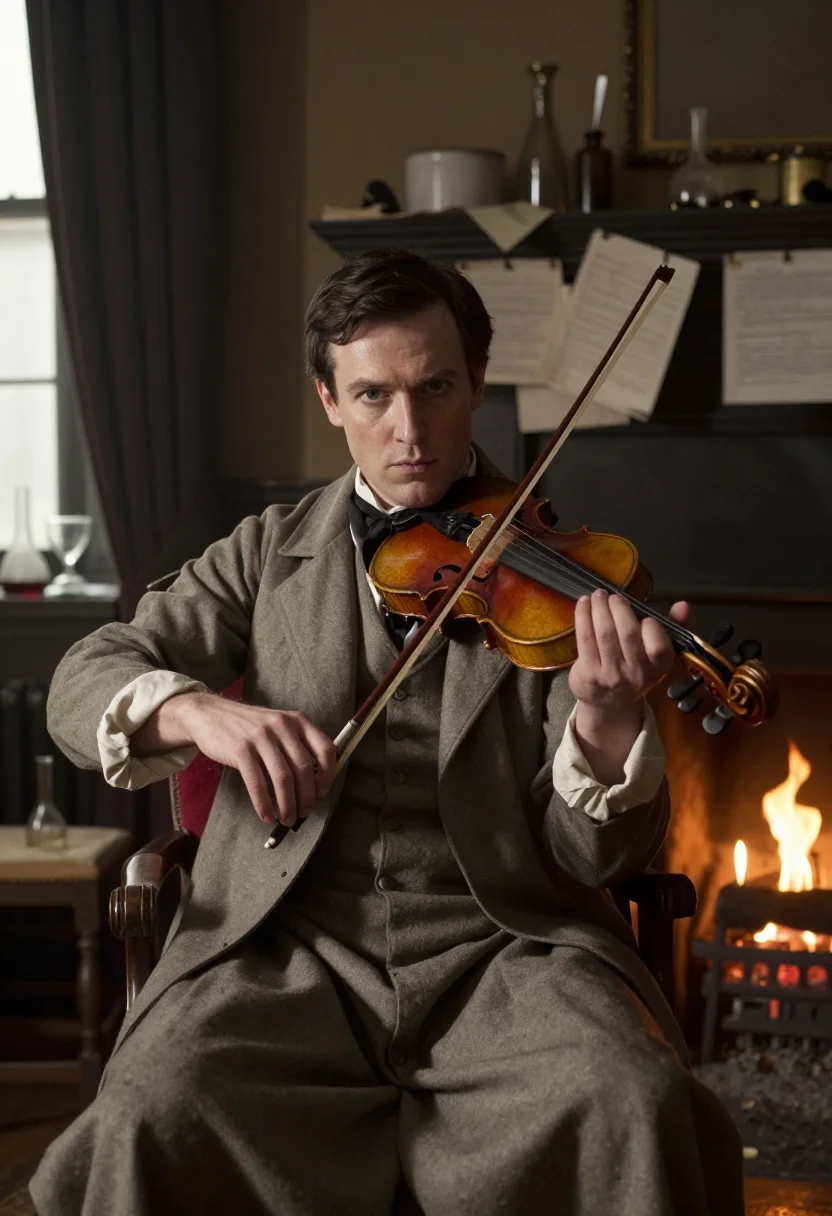 AI sherlock holmes sample — portrait of a man, a half-length portrait at eye level of a
