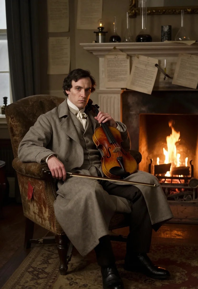 AI sherlock holmes sample — portrait of a man, a three-quarter-length portrait from slig