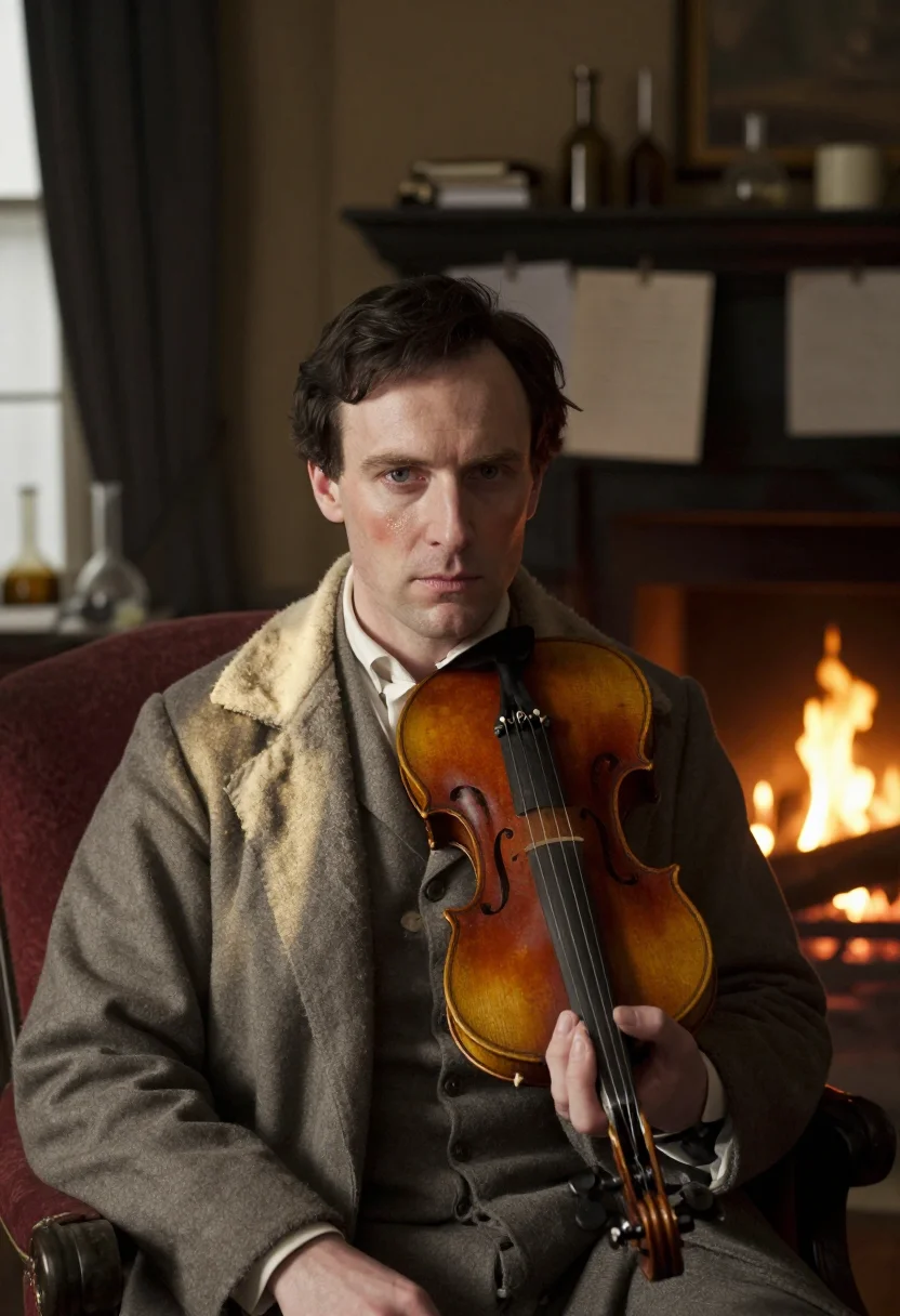 AI sherlock holmes sample — portrait of a man, a tight chest-up portrait at eye level of