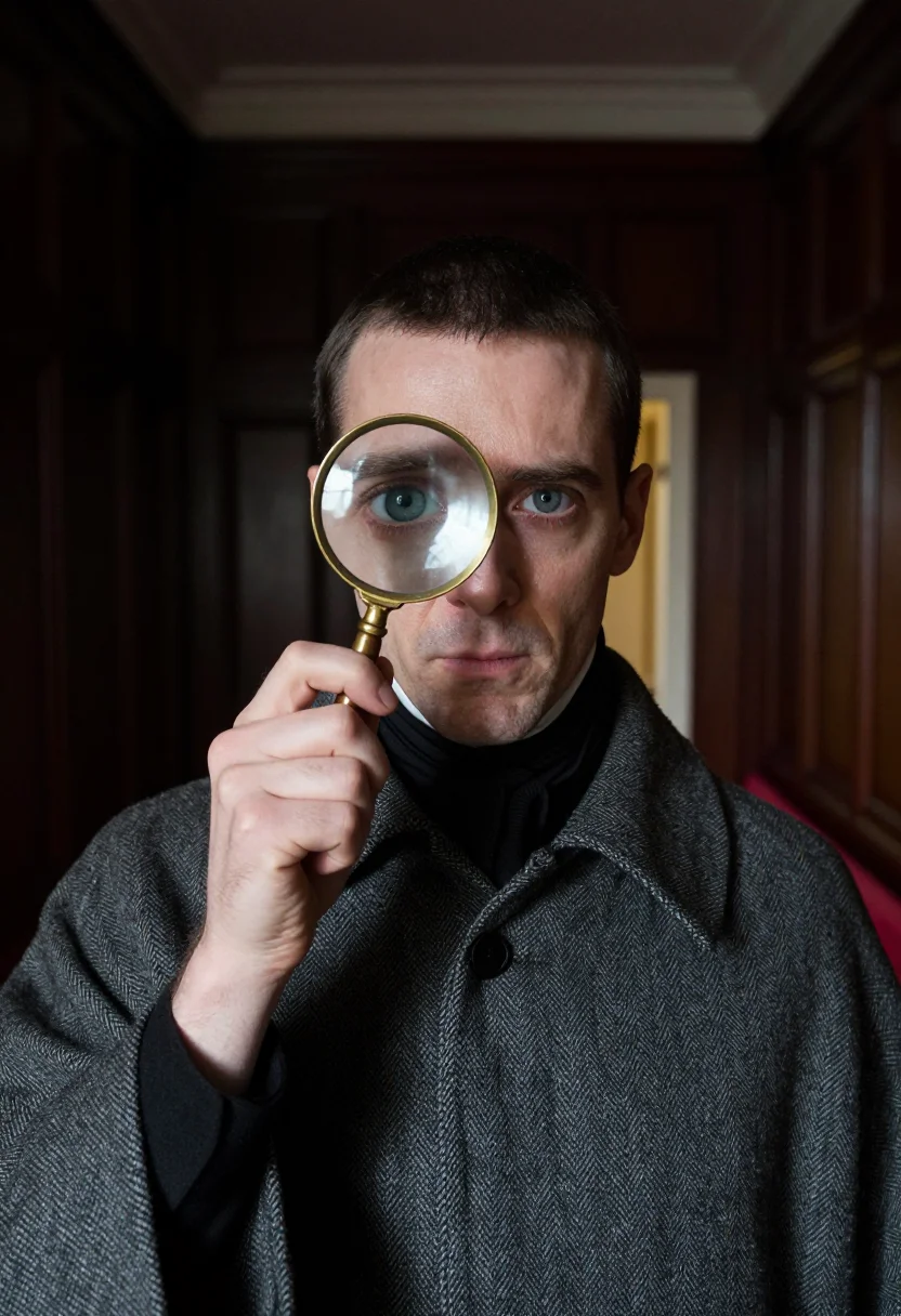 AI sherlock holmes sample — portrait of a man, a tight head-and-shoulders portrait at ey